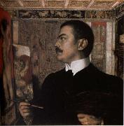 Franz von Stuck Self-Portrait at the Easel oil on canvas